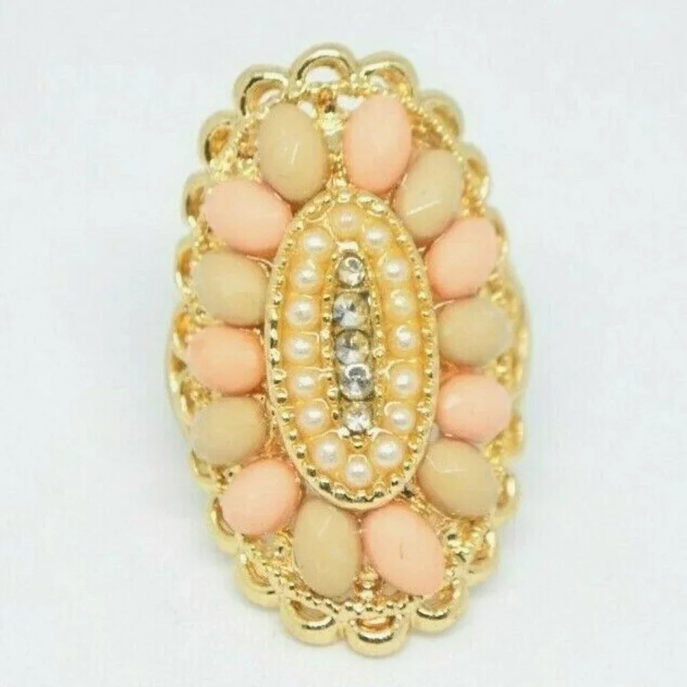 Faux Pearl Pink Taupe Rhinestone Acrylic Filigree